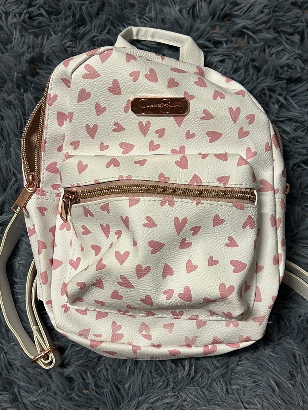 Jessica Simpson White Mini Backpack with Pink Heart Print